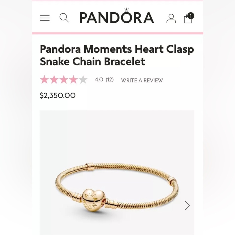 Authentic Pandora 14K Gold Moments Heart Clasp Snake Chain Bracelet 6.9 In - Picture 4 of 9